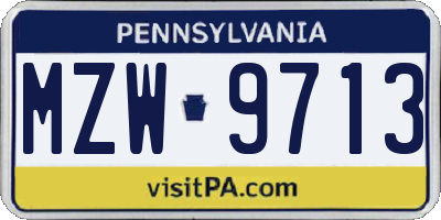 PA license plate MZW9713