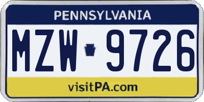 PA license plate MZW9726