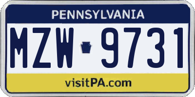 PA license plate MZW9731