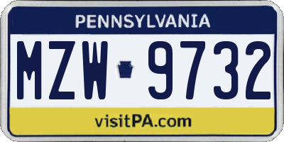 PA license plate MZW9732