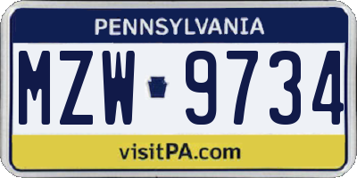 PA license plate MZW9734