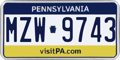 PA license plate MZW9743