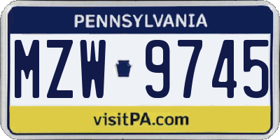 PA license plate MZW9745