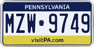 PA license plate MZW9749