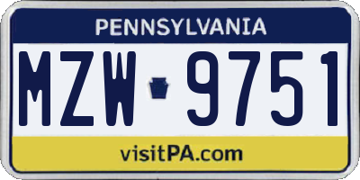 PA license plate MZW9751