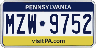 PA license plate MZW9752