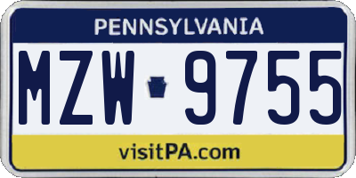PA license plate MZW9755