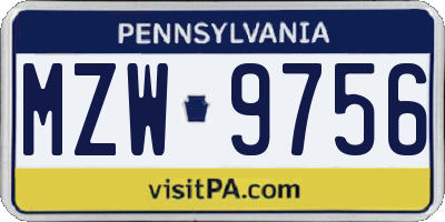 PA license plate MZW9756