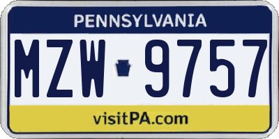 PA license plate MZW9757