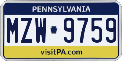 PA license plate MZW9759