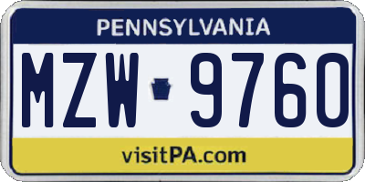 PA license plate MZW9760