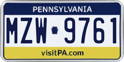 PA license plate MZW9761