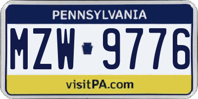 PA license plate MZW9776