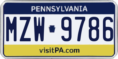 PA license plate MZW9786