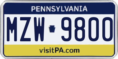 PA license plate MZW9800
