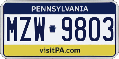 PA license plate MZW9803
