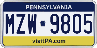 PA license plate MZW9805