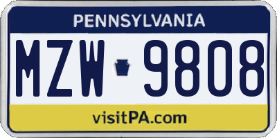 PA license plate MZW9808