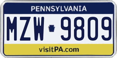 PA license plate MZW9809
