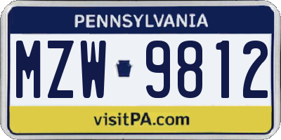 PA license plate MZW9812