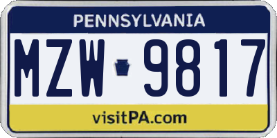 PA license plate MZW9817