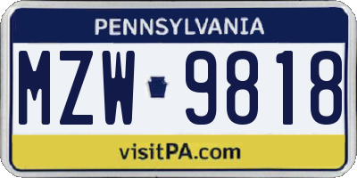 PA license plate MZW9818