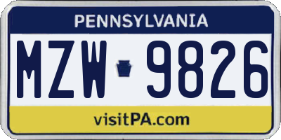PA license plate MZW9826