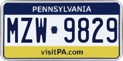 PA license plate MZW9829