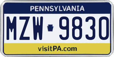 PA license plate MZW9830