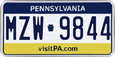 PA license plate MZW9844