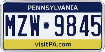 PA license plate MZW9845