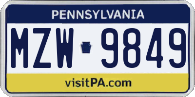 PA license plate MZW9849