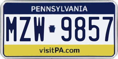 PA license plate MZW9857