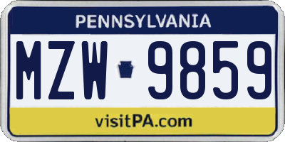 PA license plate MZW9859