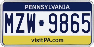 PA license plate MZW9865