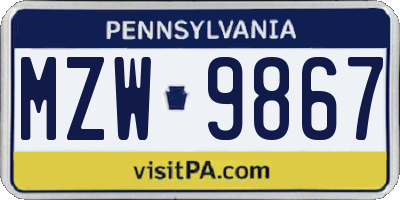 PA license plate MZW9867