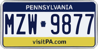 PA license plate MZW9877