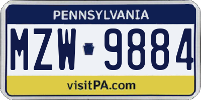 PA license plate MZW9884