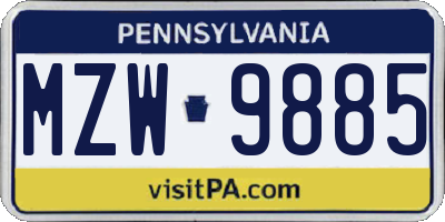 PA license plate MZW9885