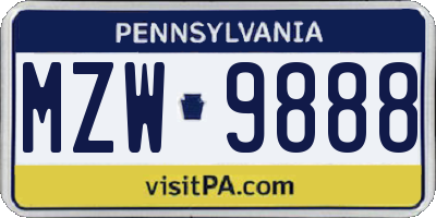 PA license plate MZW9888