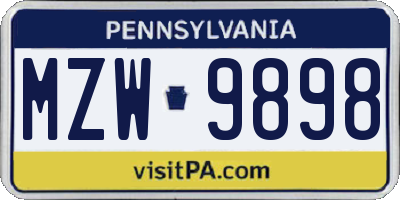 PA license plate MZW9898