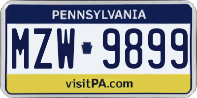 PA license plate MZW9899