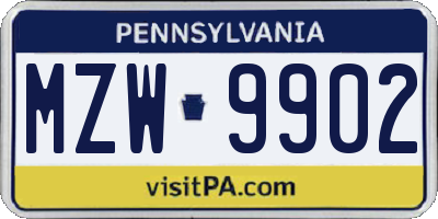 PA license plate MZW9902