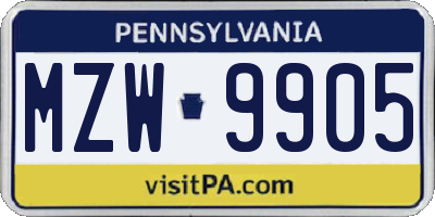 PA license plate MZW9905