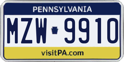 PA license plate MZW9910