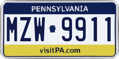PA license plate MZW9911