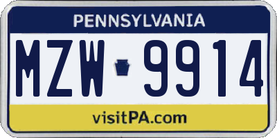 PA license plate MZW9914