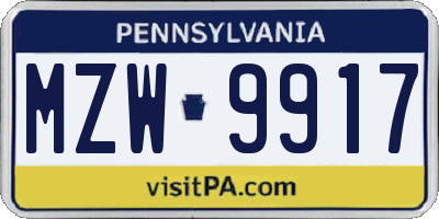 PA license plate MZW9917