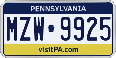 PA license plate MZW9925