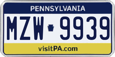 PA license plate MZW9939